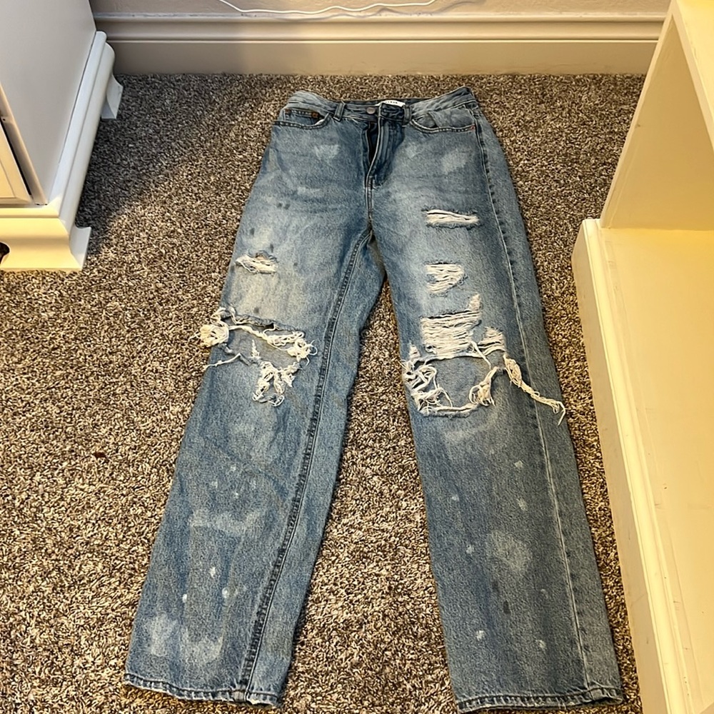 PacSun 90s boyfriend Jeans. Holes and acid spots came with it.